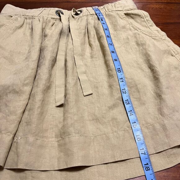 J.CREW 100% LINEN KHAKI A-LINE MINI SKIRT, DRAWSTRING ELASTIC WAIST WITH BEACHY - Picture 3 of 8